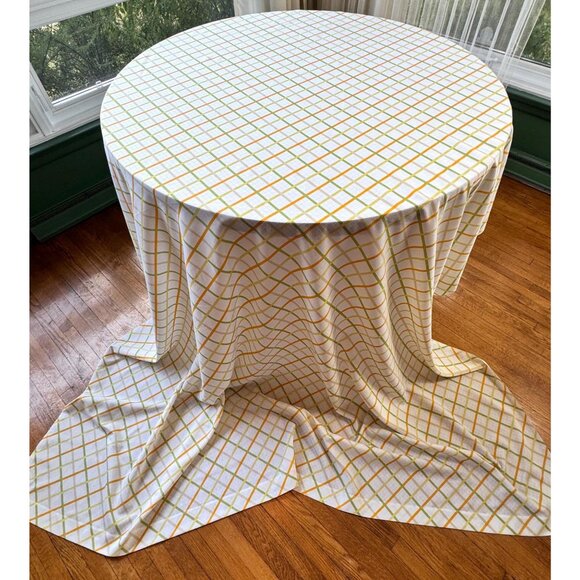 Vintage 70s top / flat sheet, yellow green orange diagonal stripes, full size - Picture 2 of 9